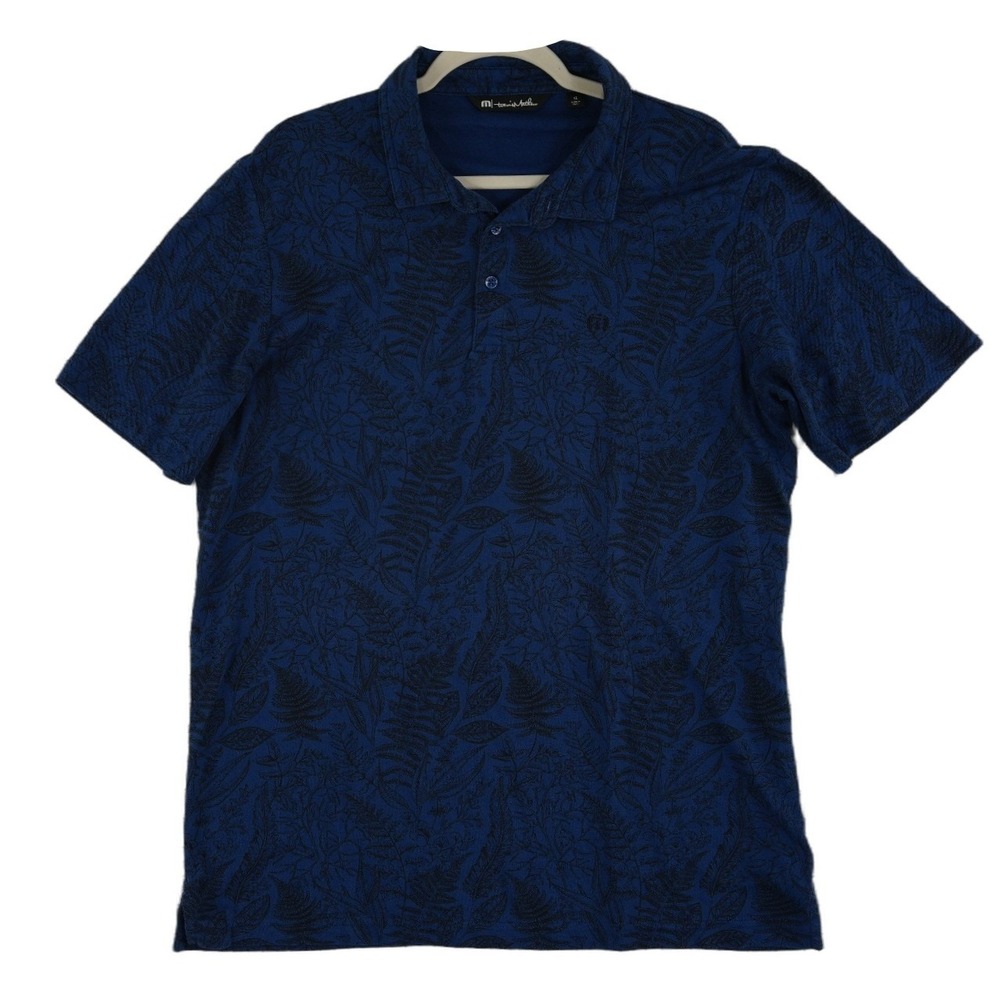 TravisMathew Polo Shirt Men's Size XL Navy Blue Tropical Fern Pima Cotton Golf